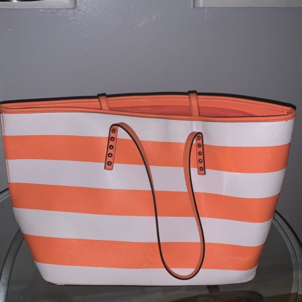 $20 orange and white striped purse